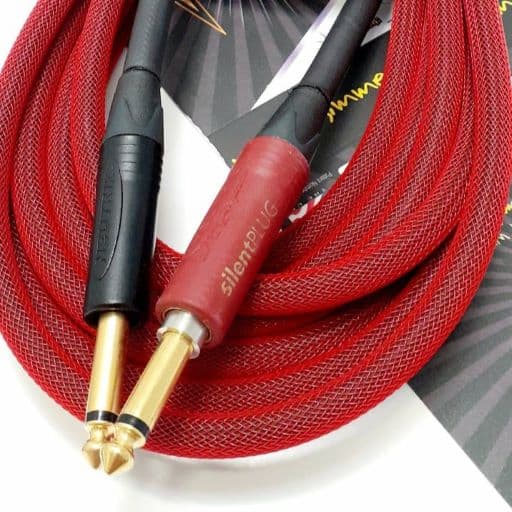 Red braided Gimmee Power Silent Pro cable with gold connectors